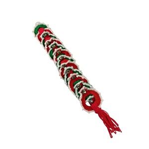 Vintage Macrame Christmas Wall Hanging Bells Red Green White Handmade Holiday